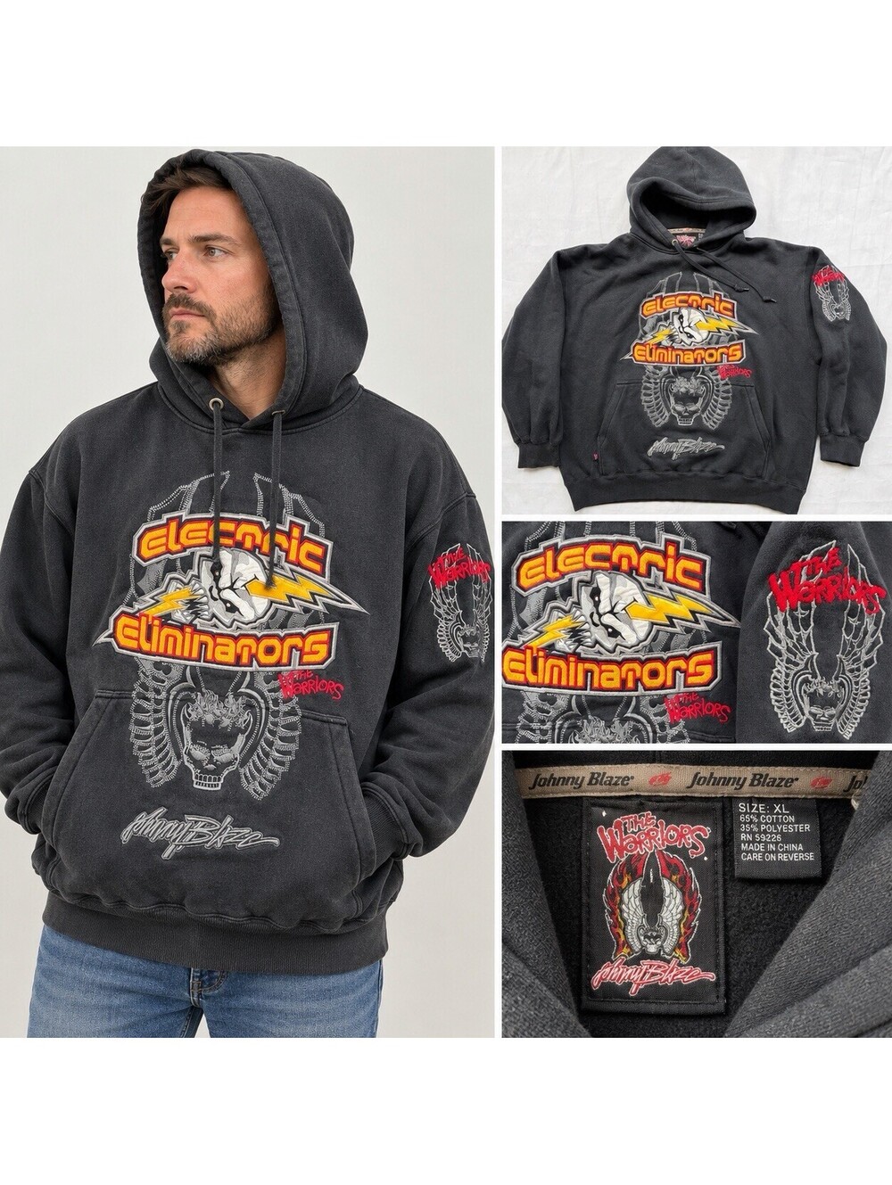VTG Y2K Johnny Blaze The Warriors Electric Eliminators Hoodie XL Embroidered